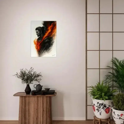 Schwarzer und oranger abstrakter Innere Krieger Kunstprint auf Leinwand