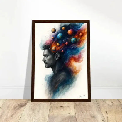 Gerahmtes Poster Innerer Kosmos: Abstraktes Porträt mit farbigen Sphären