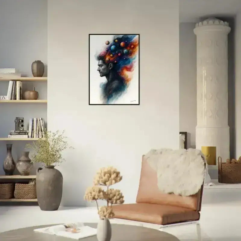 Abstraktes Porträt eines afroamerikanischen Mannes im Innerer Kosmos Gerahmtes Poster