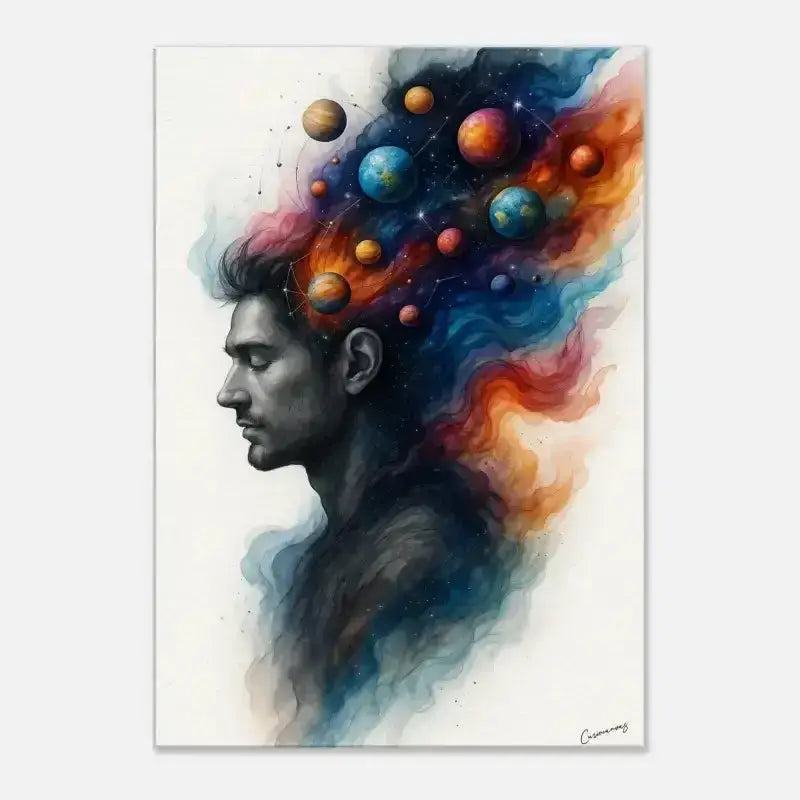 Bunter kosmischer Porträt-Leinwanddruck Innerer Kosmos mit Planeten und Sternen