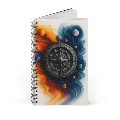 Kosmischer Kompass Notizbuch mit Kompass-Design in feurig-eisigem Farbschema
