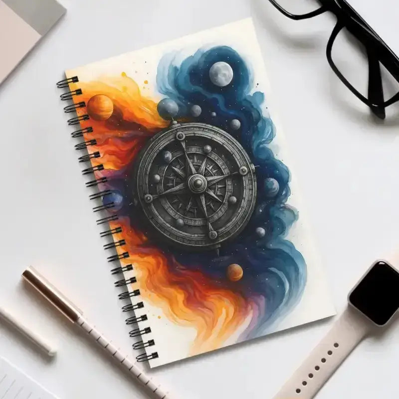 Kosmischer Kompass Notizbuch mit Spiralbindung und Planeten-Cover