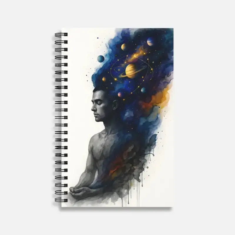 Spiralnotizbuch Kosmos im Kopf mit Planeten und Sternen