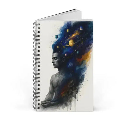Spiralnotizbuch Kosmos im Kopf mit grenzenlosen Gedanken und Planeten