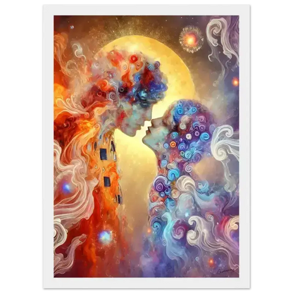 Abstraktes Gemälde mit zwei Gesichtern und Vollmond als gerahmtes Poster