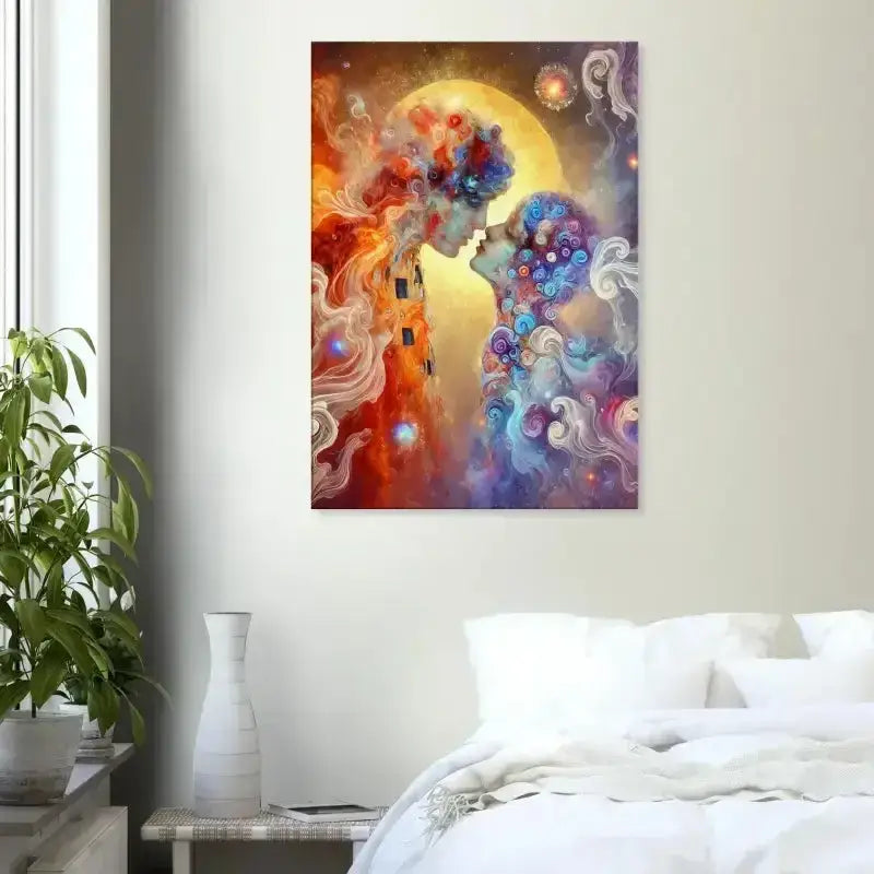 Bunter abstrakter Kuss von Gustav Klimt, Universen verschmelzen im Mondschein