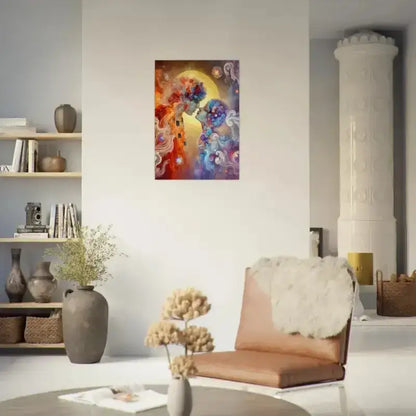 Abstraktes Kuss-Poster mit wirbelnden Mustern und lebendigen Farben