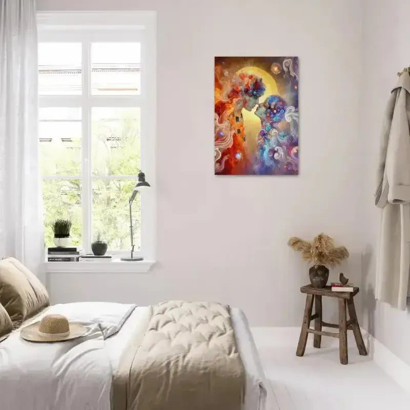 Bunter abstrakter Kuss-Poster mit lebendigen Farben und fließenden Strichen