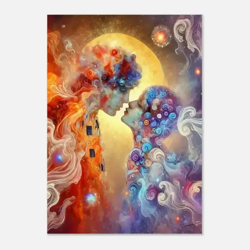 Vibrantes kosmisches Poster Der Kuss mit Liebe und Kuss-Motiven