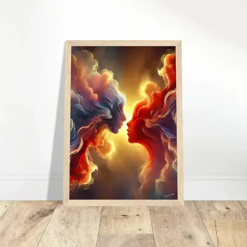 Abstraktes gerahmtes Poster mit zwei Gesichtern in wirbelnden Farben