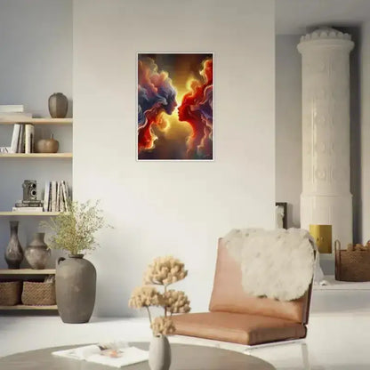 Abstraktes Kunstgerahmtes Poster Der Kuss des Universums in feurigen Rot-Orange-Tönen