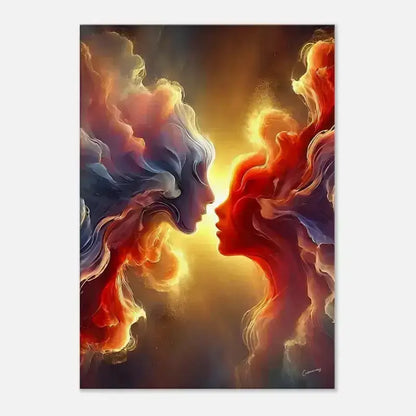 Abstraktes Gesichtskunst-Print Der Kuss des Universums Leinwand in Rot-Blau