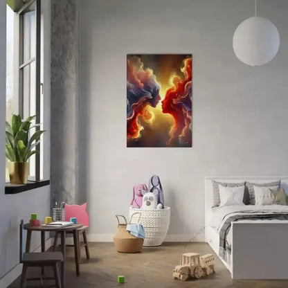 24x36 Zoll Leinwand Der Kuss des Universums in Rot Blau Gelb