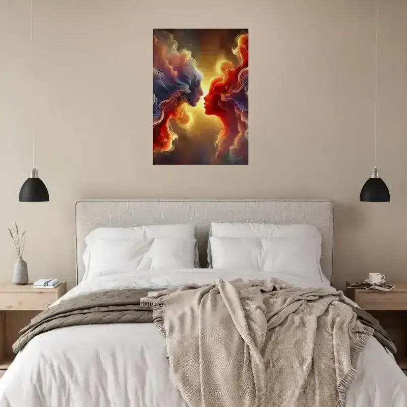 Moderne abstrakte Leinwand Der Kuss des Universums in Rot-Orange-Gelb