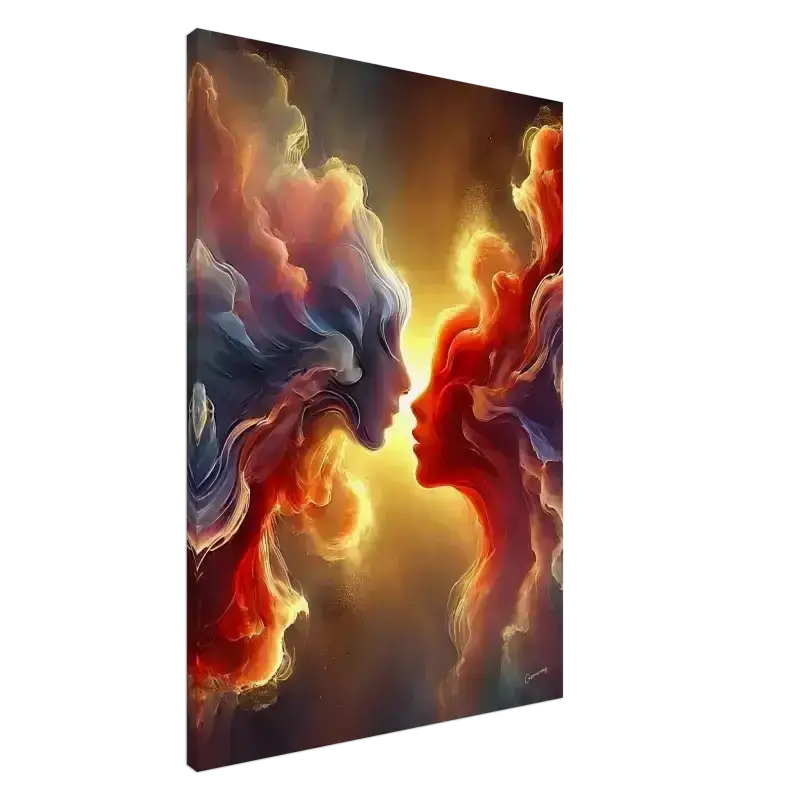 Abstrakte Leinwand Der Kuss des Universums mit roten und blauen Nuancen