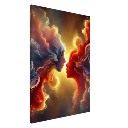 Abstrakte Leinwand Der Kuss des Universums mit roten und blauen Nuancen