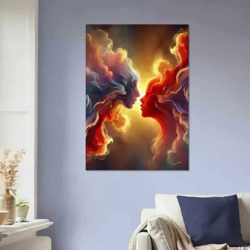 24x36 Zoll Leinwand-Print Kuss des Universums mit abstrakten Flammen