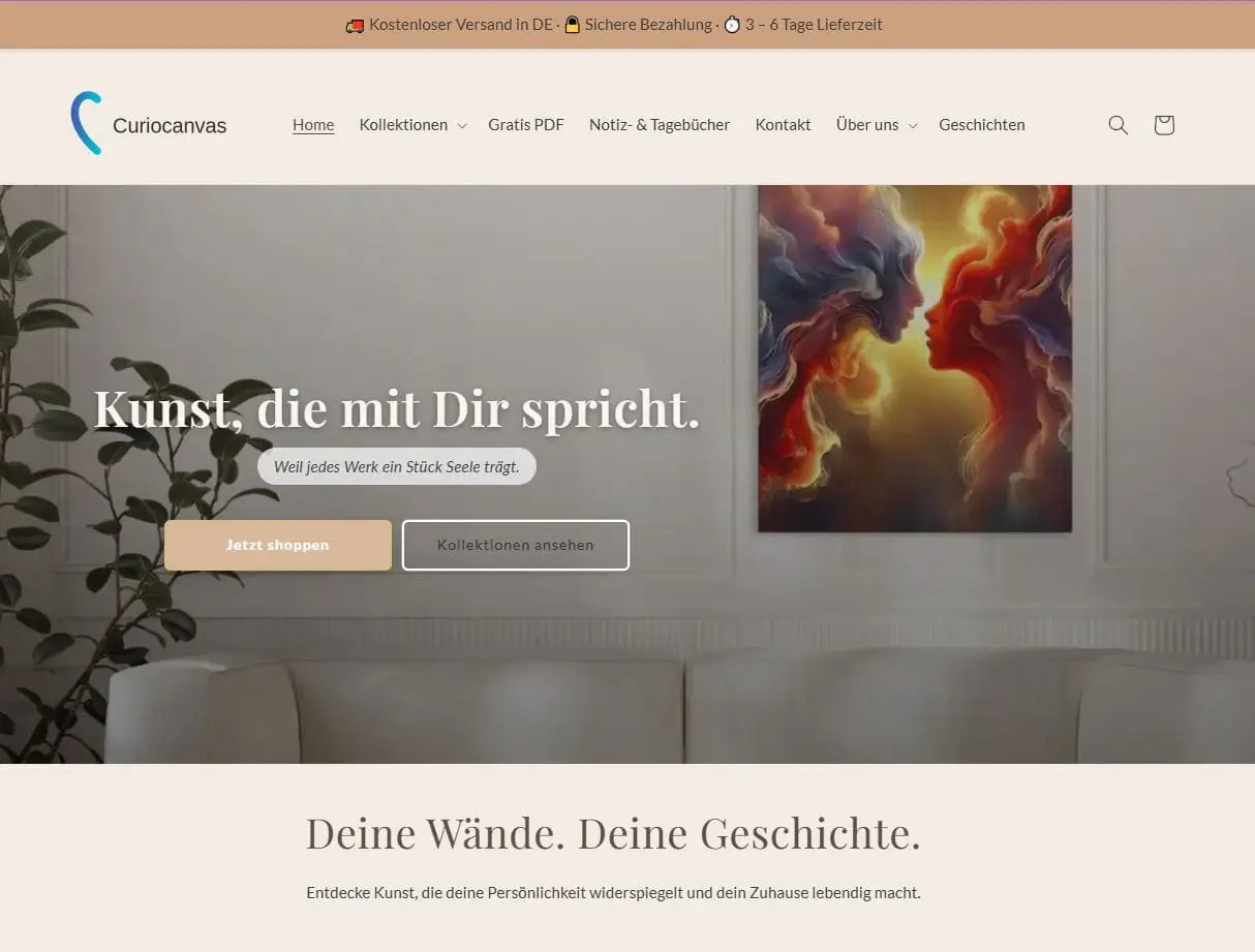 ein mann steht vor einem großen abstrakten gemälde mit blauen, orangenen und beigen pinselstrichen zur emotionale resonanz