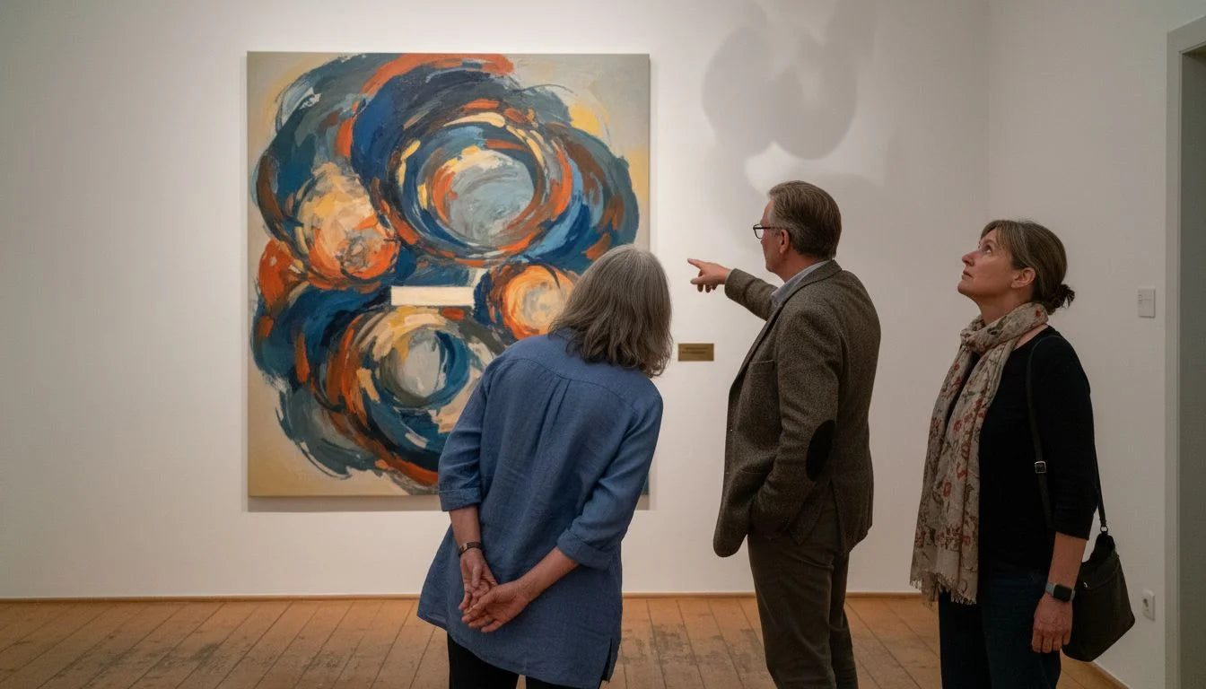 Abstrakte Kunst von Wassily Kandinsky mit wirbelnden blauen, orangenen und weissen Pinselstrichen