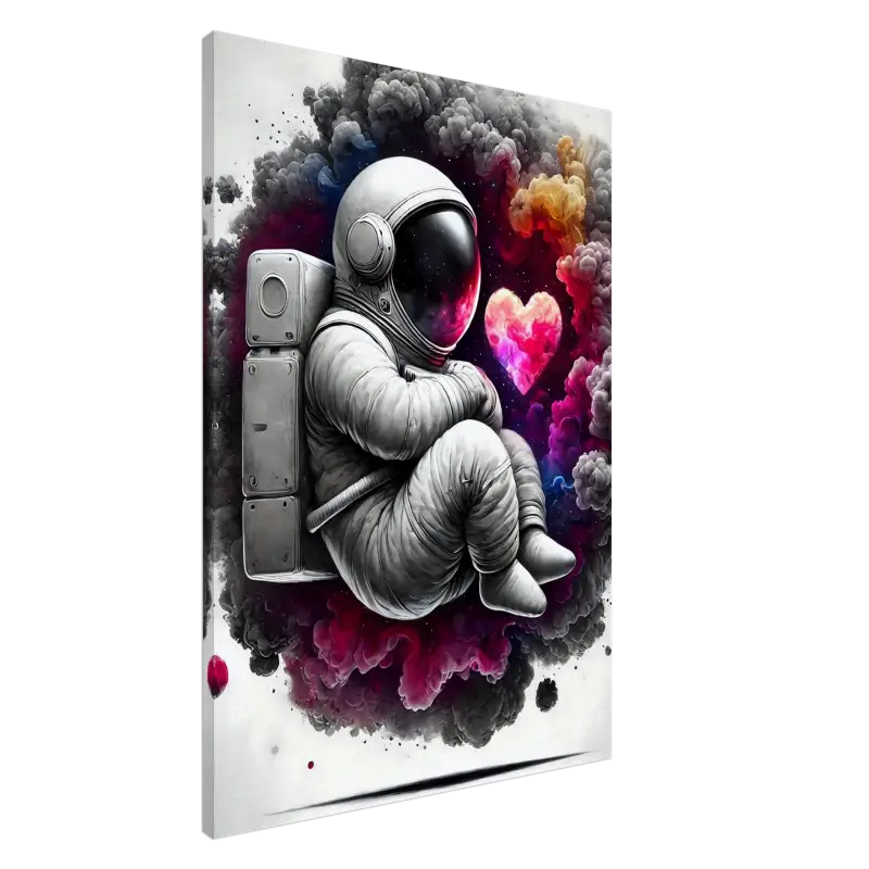 Astronaut mit Herz im Weltraum auf Wandkunst für das Produkt Lost in Love