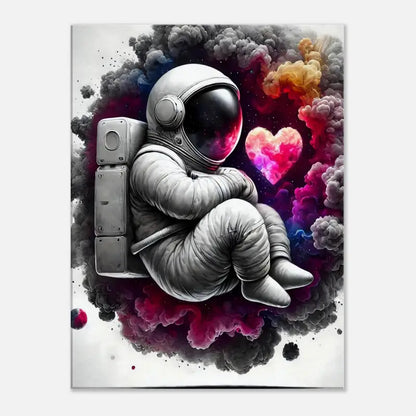 Astronaut sitzt bei einer herzförmigen Nebelgalaxie in der Kunst für Lost in Love Produkt