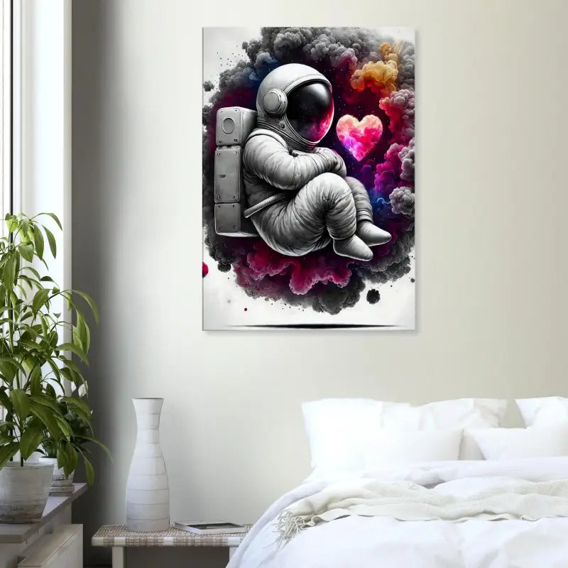 Astronautenkunstdruck mit Herz für das Produkt Lost in Love – Wenn ein Herz heller leuchtet als jede Galaxie