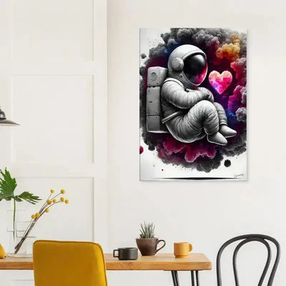 Astronauten-Kunstprint auf Leinwand Lost in Love mit Herzen und Wolken von Curiocanvas