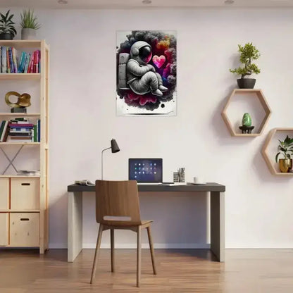 Astronauten-Poster Lost in Love mit Herzdesign, schwarz-weiß