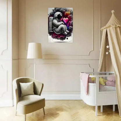 Raumfahrt-Poster Lost in Love mit Herzen, Blumen und metallischem Finish