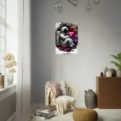 Grau-weißer Plüschfaultier-Poster mit Blumenhintergrund, modern