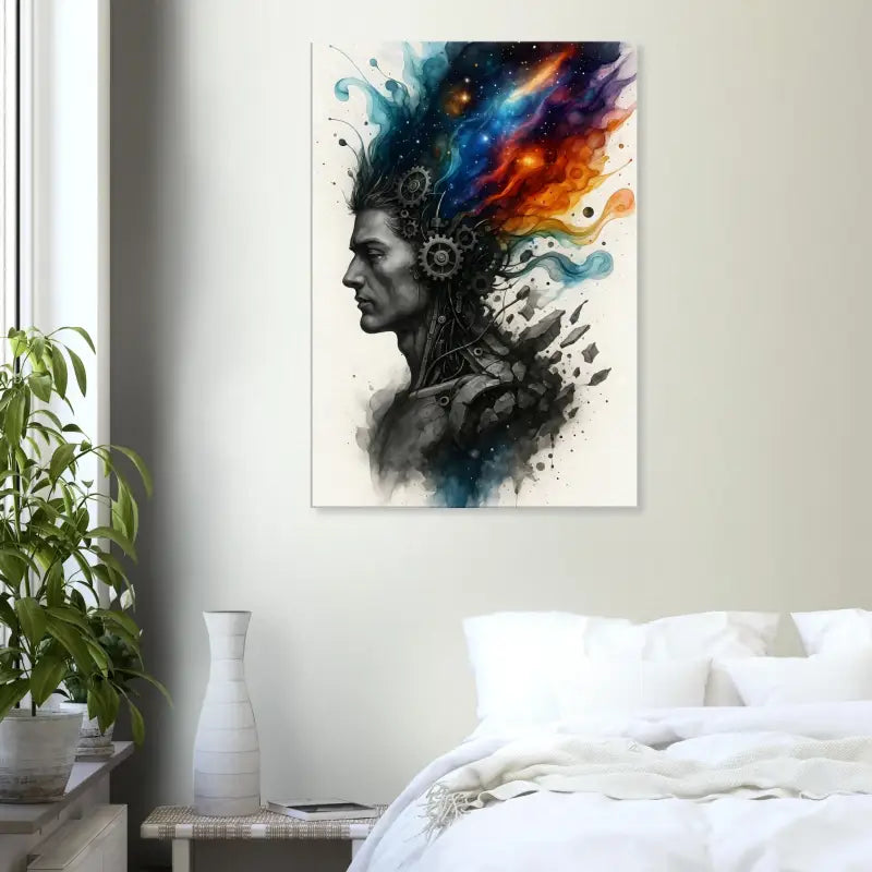 Abstracte Aquarellporträt für das Produkt Maschine des Geistes – Mensch trifft Mechanik