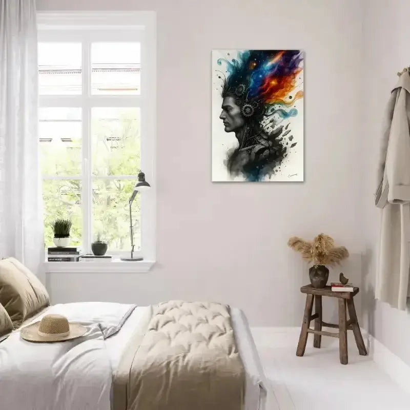 Bunte abstrakte Leinwand Machine des Geistes mit Person und Kopfhörern