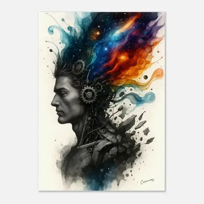 Buntes Galaxy-Poster Machine des Geistes mit mechanischem Profil