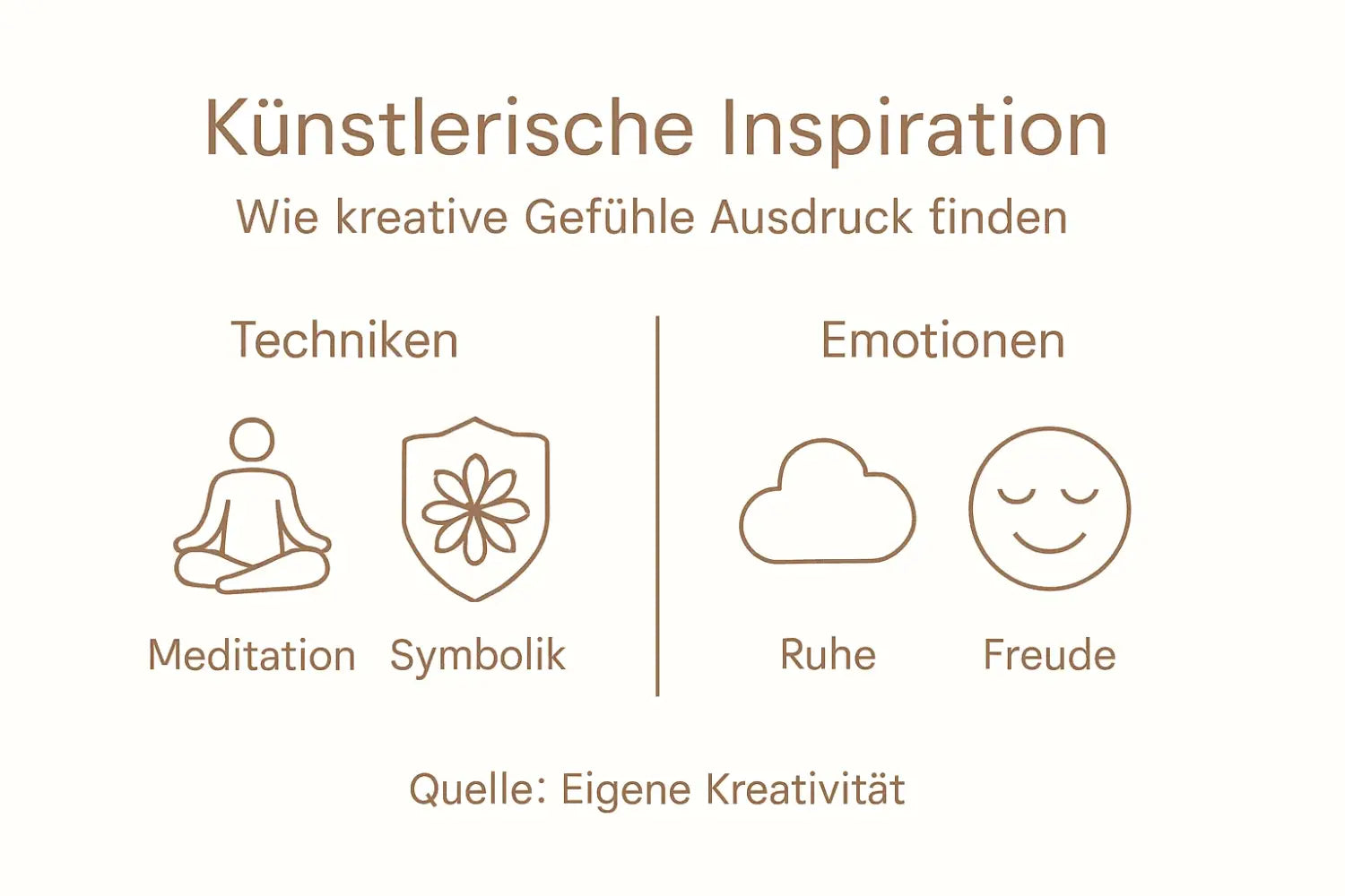 Minimalistische Infografik zu meditativem Techniken, spiritueller Symbolik und emotionaler Resonanz