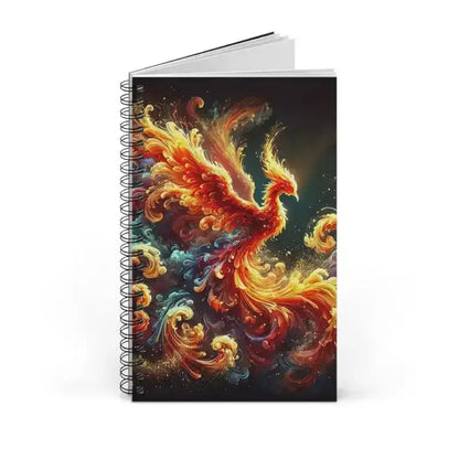 Spiral Notizbuch Phönixflamme mit feurigen Phoenix-Design auf kosmischem Hintergrund