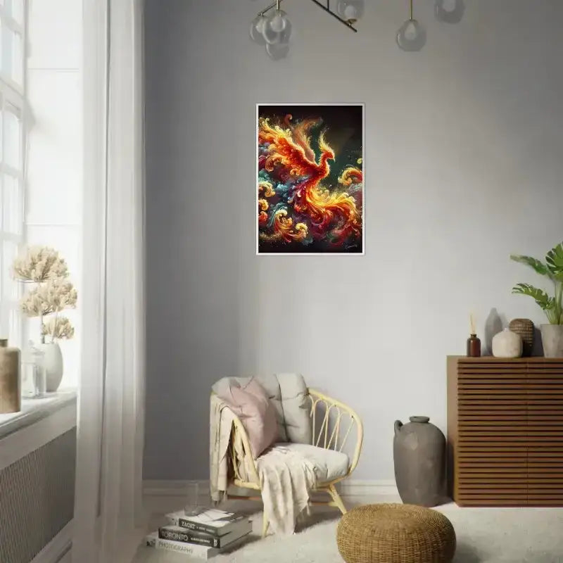 Lebendiges Drachen-Gerahmtes Poster mit feurigen Schuppen und Wolken