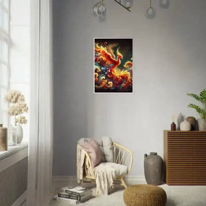 Lebendiges Drachen-Gerahmtes Poster mit feurigen Schuppen und Wolken