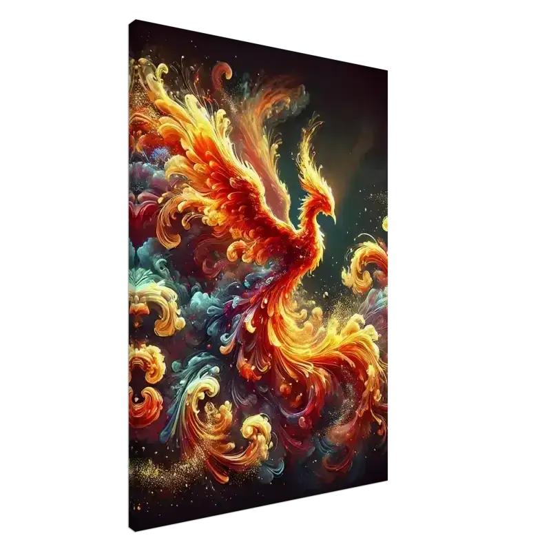 Phönixruf Leinwand-Poster mit Phönixfeder-Kunstwerk aus Asche von Curiocanvas