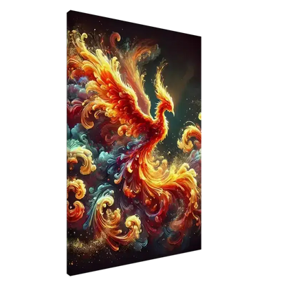Phönixruf Leinwand-Poster mit Phönixfeder-Kunstwerk aus Asche von Curiocanvas