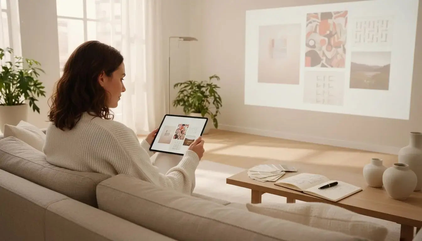 Schwarzes Tablet in gemütlichem Wohnzimmer weckt emotionen