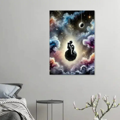 Schwarze Kugel-Wandkunst mit träumendem Astronauten in Raum, Leinwand