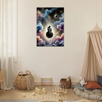 Träumender Astronaut in Schwarz-Weiß mit kosmischem Hintergrund auf Leinwand
