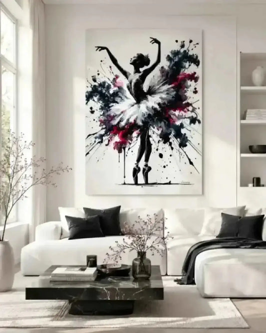 Tanz der Ekstase abstrakte leinwand mit bewegung in schwarz weiß magenta von curiocanvas mit dynamischen splattereffekten