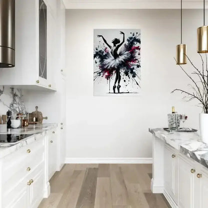 Ballerina Leinwand mit schwarzem Körper, pinkem Tutu und abstraktem Bewegungssplatter