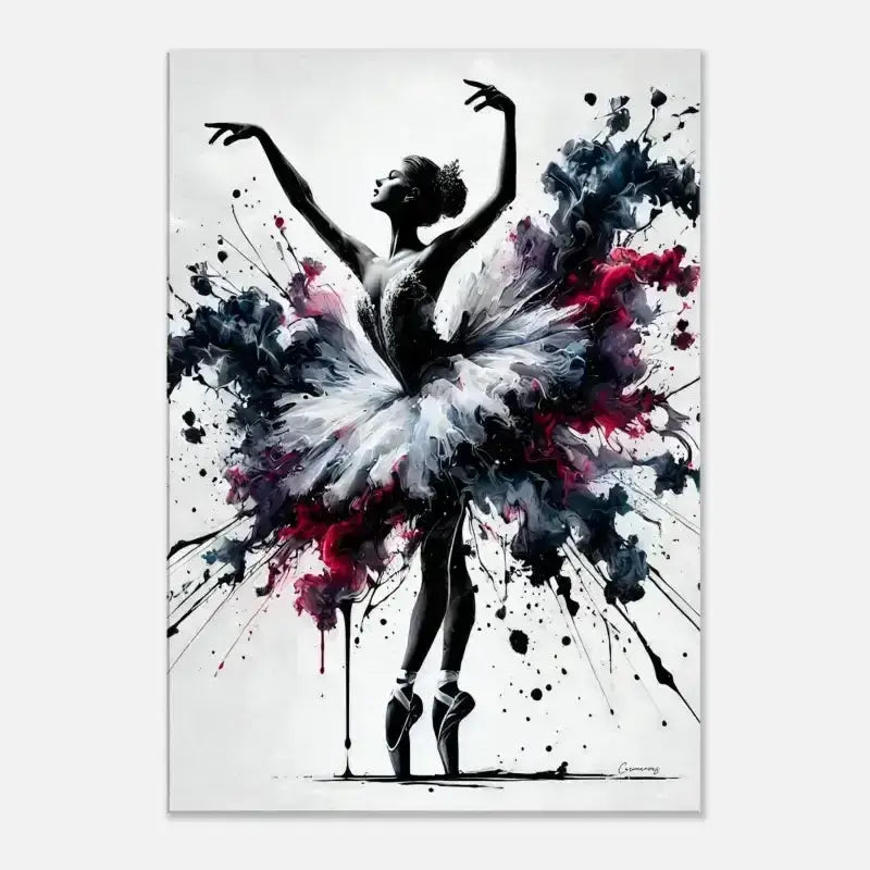 Weiß-schwarzes Ballerina-Tutu-Kleid mit farbigen Spritzern auf CurioCanvas Leinwand
