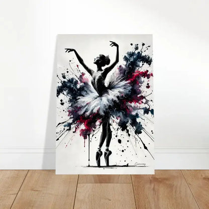 Ballerina-Ekstase-Poster mit schwarzem und pinkem Splatter auf weißem Hintergrund