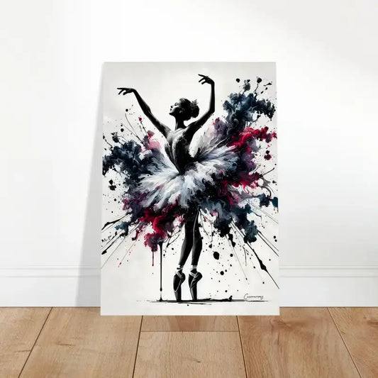 Ballerina-Ekstase-Poster mit schwarzem und pinkem Splatter auf weißem Hintergrund