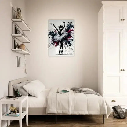 Ballerina-Bild mit schwarzen und pinken Spritzern auf weißem Hintergrund, Ekstase-Poster
