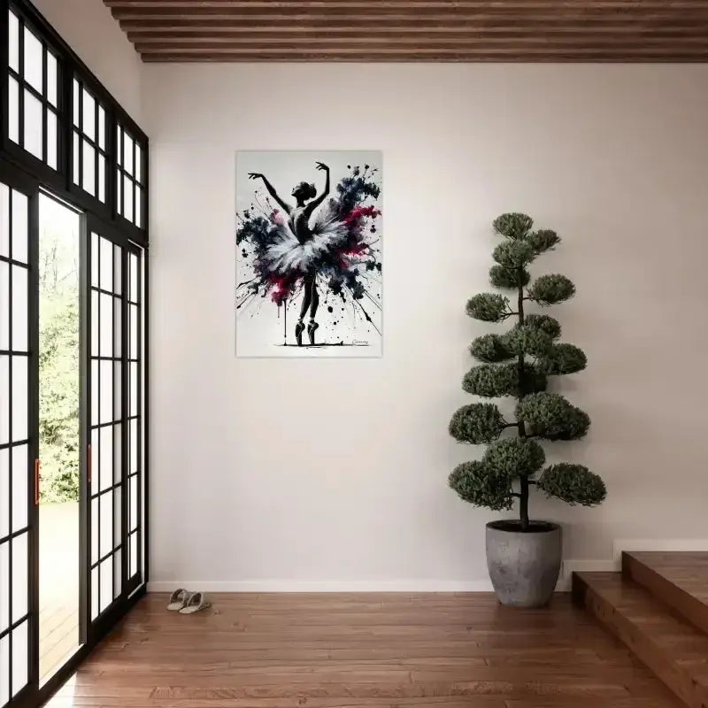Abstraktes Ekstase Poster: Weiß-Schwarze Ballerina mit Rot-Spritzern