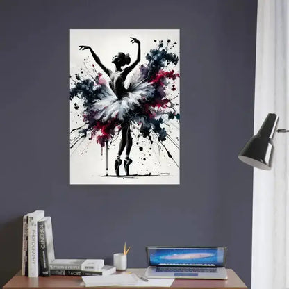Weiße Ballerina Ekstase Poster mit Schwarz-Pink-Splatter-Design